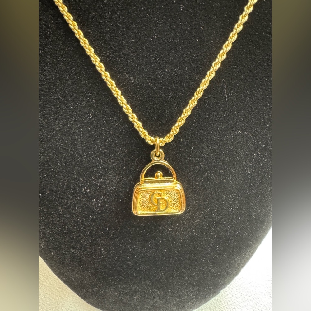 Christian Dior Gold Tone CD Purse Necklace